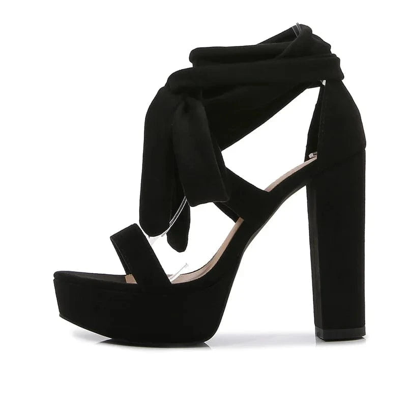 EU 40=US 9 / Black IDOIT Women's Lace Up High Heel Sandals Comfy Platform Open Toe Strappy Pumps Cross Strap Block High Heeled Sandals