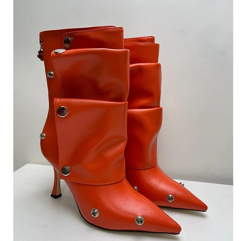 EU 40=US 9 / Orange IDOIT Hot Selling Women Stiletto Heel Slouchy Transformer High Quality Button Boots with Zipper Detachable Boots
