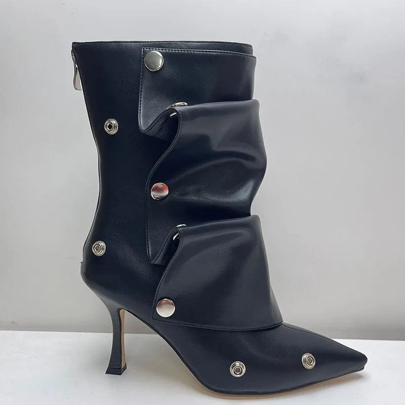 EU 42=US 11 / Black IDOIT Hot Selling Women Stiletto Heel Slouchy Transformer High Quality Button Boots with Zipper Detachable Boots