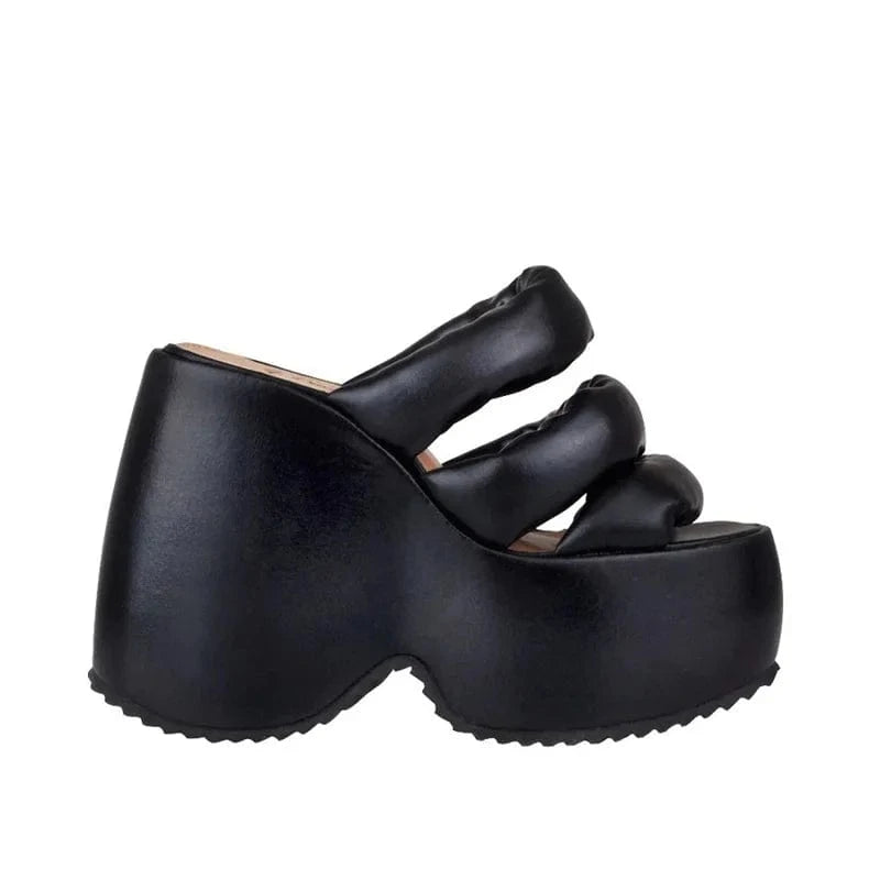 EU 42=US 11 / Black IDOIT Open Toed Thick Sole Sandals Hollowed Out High Heels Slippers Wrapped Beach Parties Women's Shoes Slope Heels Slippers