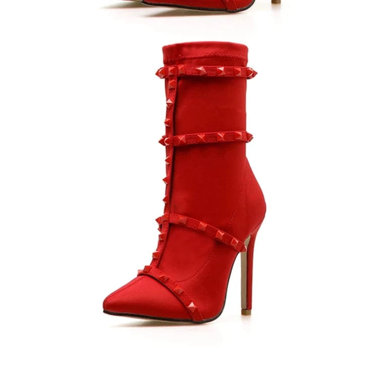 Europe and the United States cross border women's large short boots new stretch cloth willow nail pointed stiletto shoes in wint