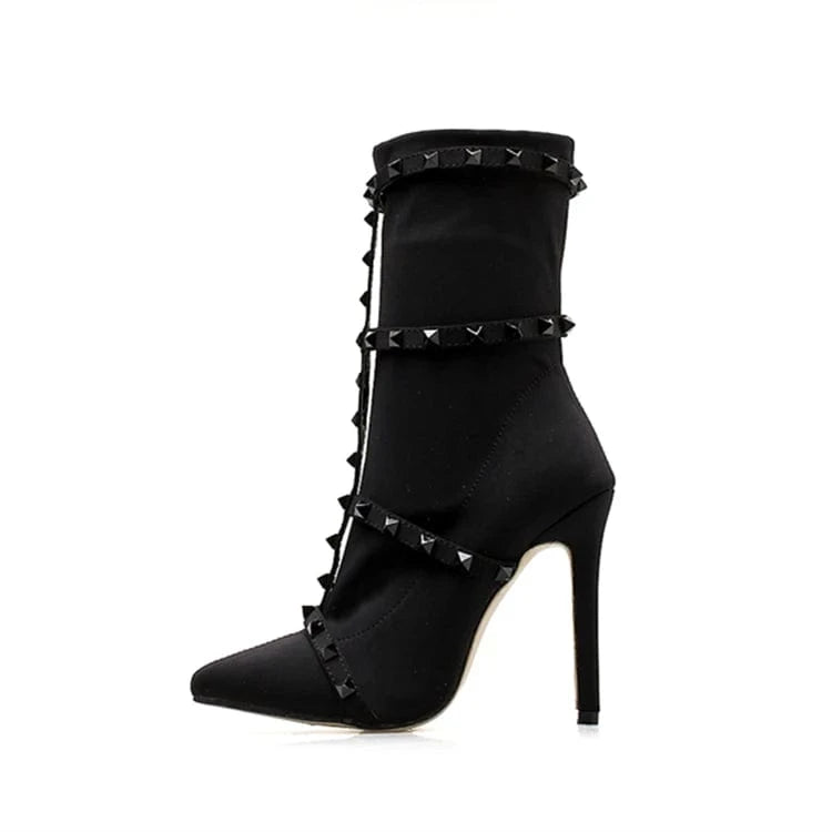 Europe and the United States cross border women's large short boots new stretch cloth willow nail pointed stiletto shoes in wint