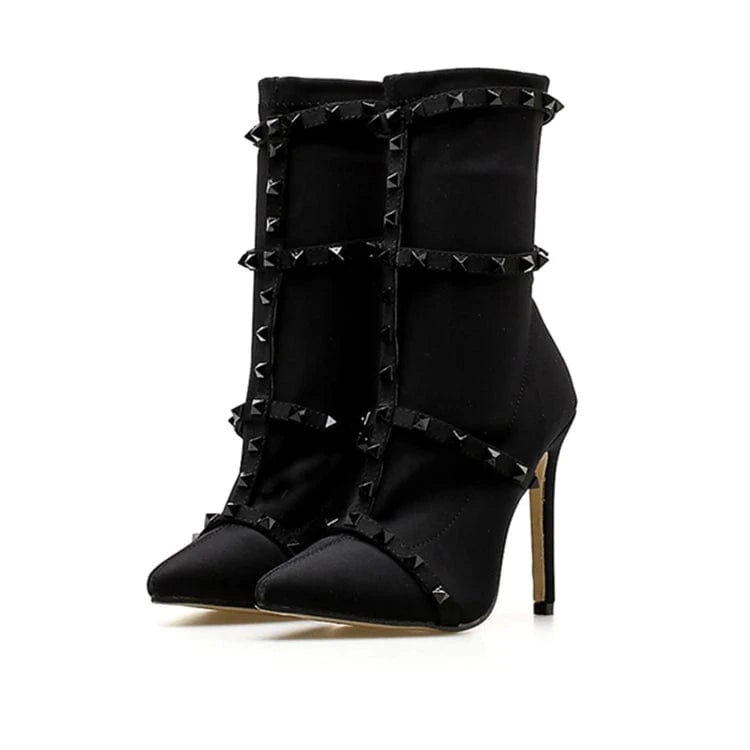 Europe and the United States cross border women's large short boots new stretch cloth willow nail pointed stiletto shoes in wint