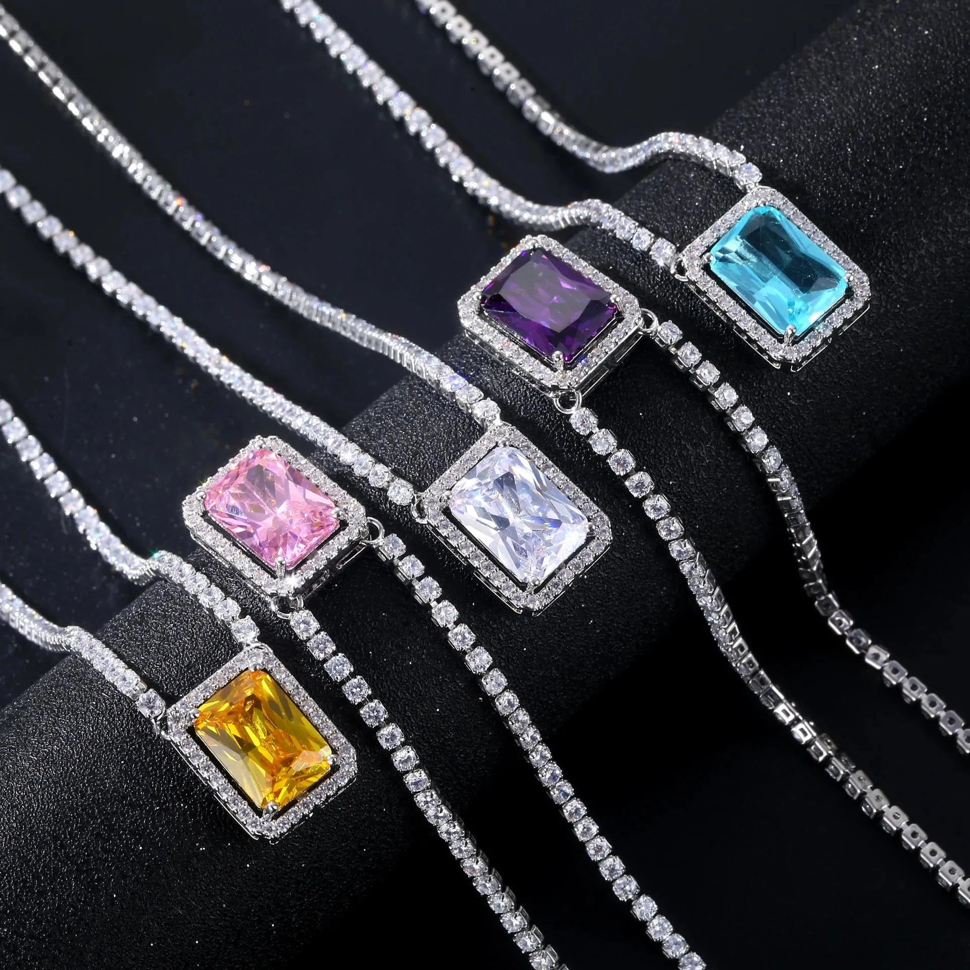 European and American Hot Selling Hip-Hop Zircon Tennis Chain Big Square Necklace For Women Collarbone Chain Popular Jewelry