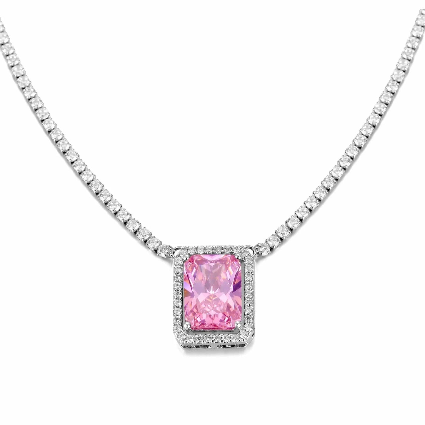 European and American Hot Selling Hip-Hop Zircon Tennis Chain Big Square Necklace For Women Collarbone Chain Popular Jewelry