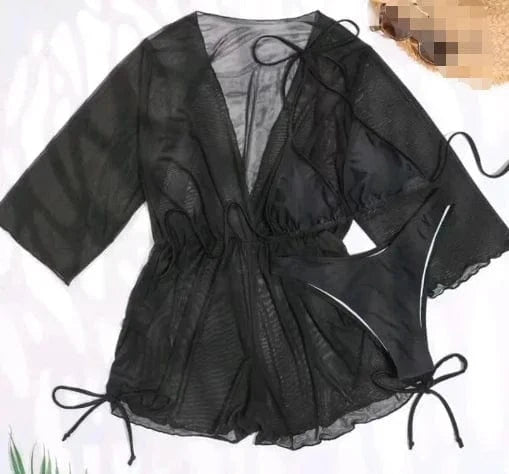 European and American swimsuits Feminine Three Piece Style Collar Print Waist Tie Up Short Skirt Set