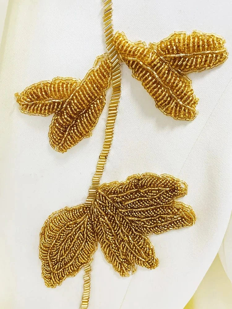 European Style Fine Workmanship Beading Lady Formal Workwear 2Pcs Single Button Blazer Flared Pants Solid Suit