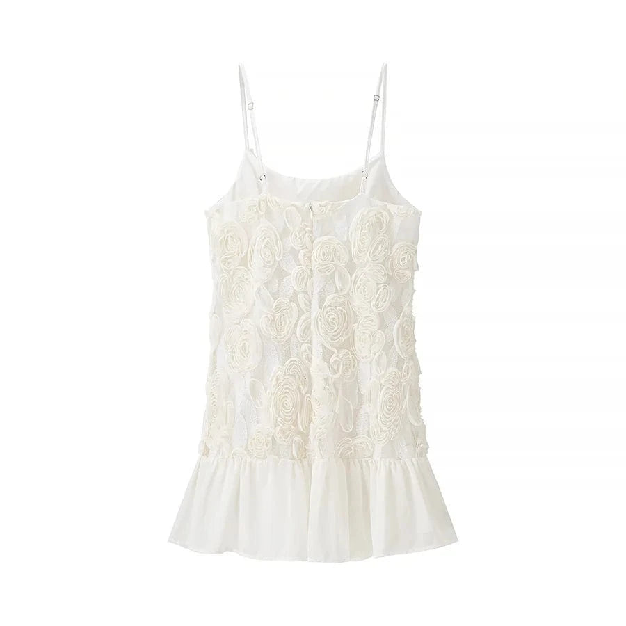 European style new women's fashion all-match atmosphere three-dimensional flower splicing suspender dress