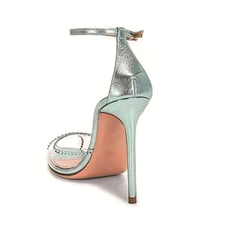 European style retro summer high heels stiletto heel transparency diamonds toe strap sandals