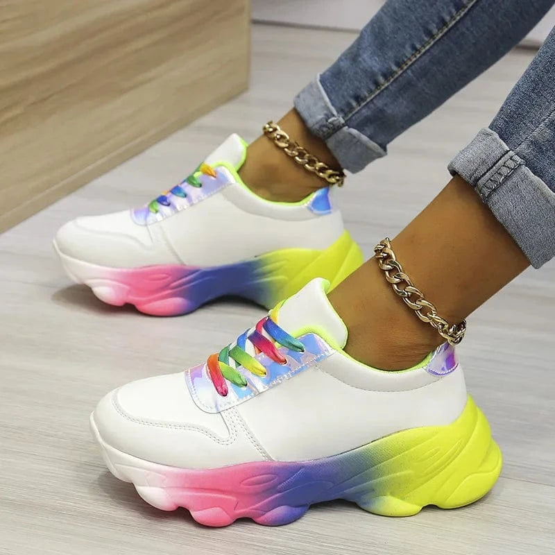 Evawanna  Multi Color for Lady Lace Up  Platform Casual Comfortable Women Sneakers Shoes Light Weigh Women Sneakers Shoes