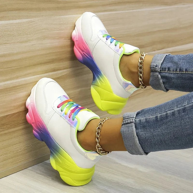 Evawanna  Multi Color for Lady Lace Up  Platform Casual Comfortable Women Sneakers Shoes Light Weigh Women Sneakers Shoes