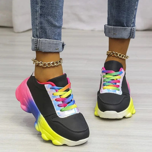 Evawanna  Multi Color for Lady Lace Up  Platform Casual Comfortable Women Sneakers Shoes Light Weigh Women Sneakers Shoes