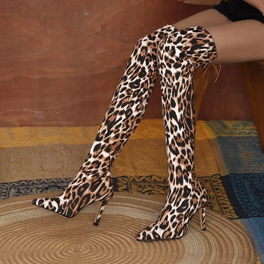Evawanna Over the knee boots women leopard print stiletto high heels women fall boots designer boots women