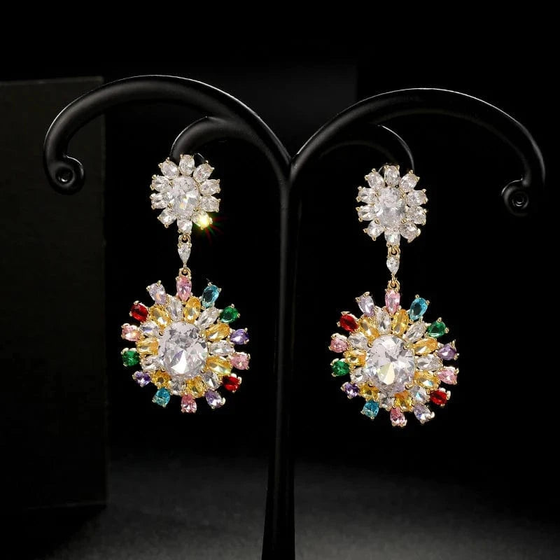 Exquisite earrings / s925 silver post / Gold ED64490 ED64490  statement crystal zircon sunflower drop heavy stud earrings fashion gold plated women jewelry