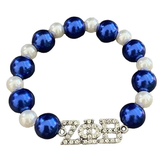 Exquisite Greek Letter Sorority Zeta Phi Beta Bracelet Blue and White ZPB Pearl Bracelet New Fashion Women's  Elastic Bracelets
