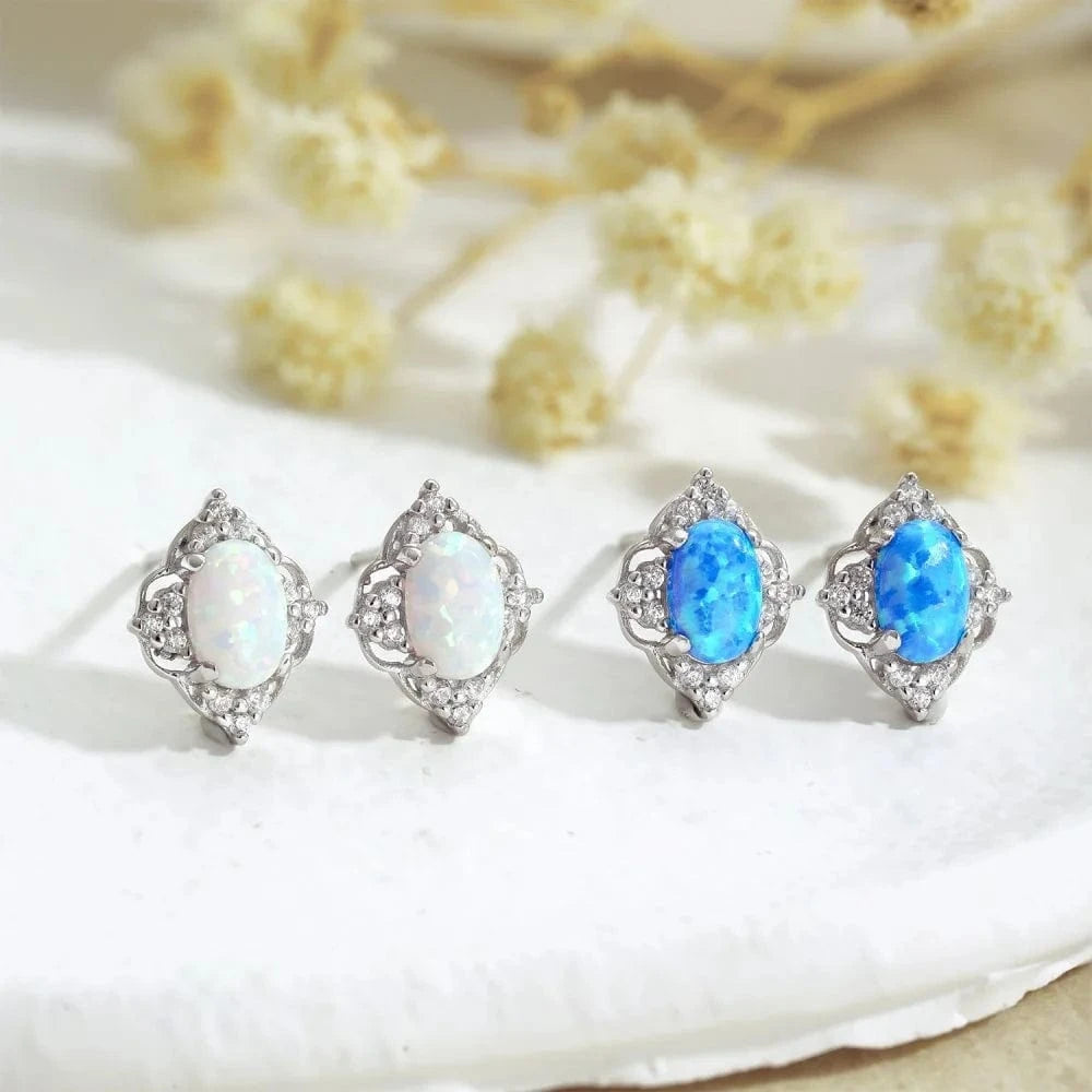 Exquisite Opal Stud Earrings Hypoallergenic 925 Sterling Silver Post Stud Earrings for Women Teens Girls Jewelry Gift