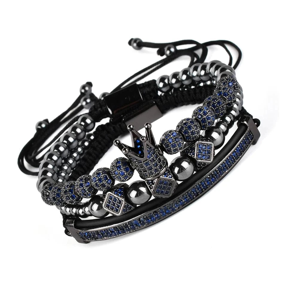 F274 Bangles Sets Gold Crown Men For Cz Copper Bead Charm Bracelet Custom Mens Blue Zircon Handmade Jewelry Bracelets