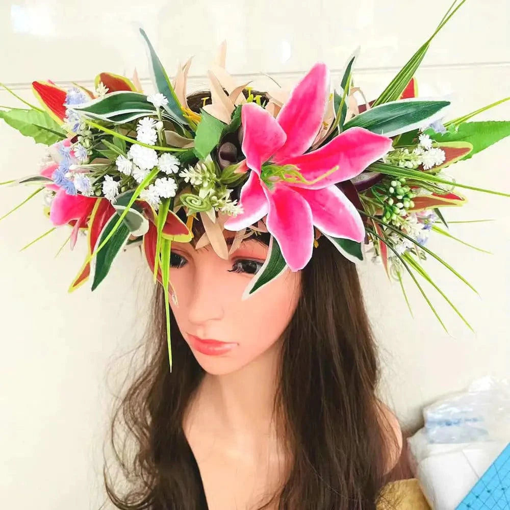 Fabric floral headband Artificial tropical plumeria Island frangipani tiare hibiscus pin comb headband dancing party accessories