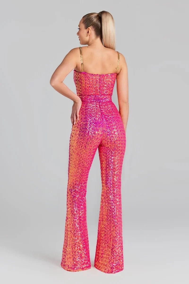 Factory Direct Sales Formal Sexy Sequin Jumpsuit Women Elegant Playsuit Rompers Jumpsuits with Belt