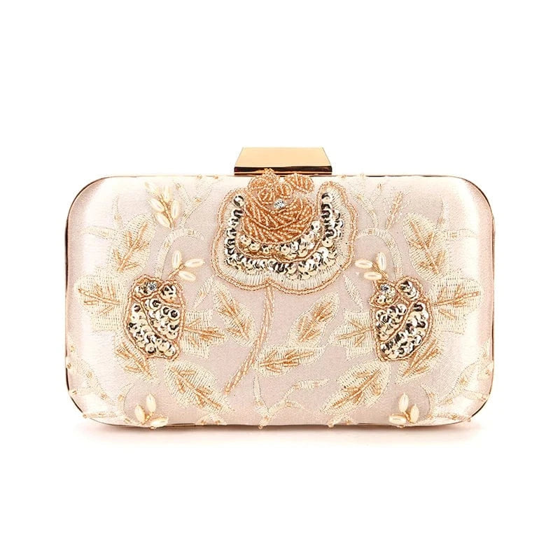 Factory direct wholesale beaded evening bag new design vintage clutches with satin fabric wedding party banquet