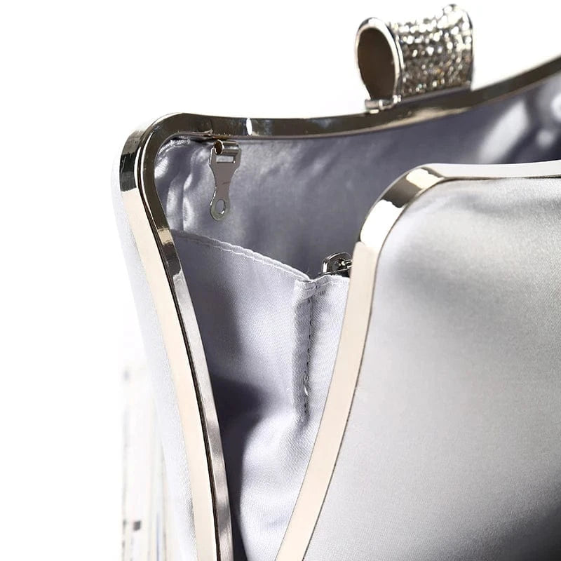 Factory direct wholesale brand new crystal box clutch bag comfortable hand feeling silk clutches classic evening bag for lady