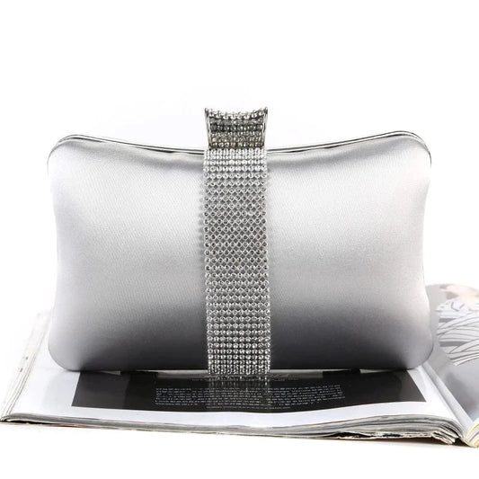 Factory direct wholesale brand new crystal box clutch bag comfortable hand feeling silk clutches classic evening bag for lady