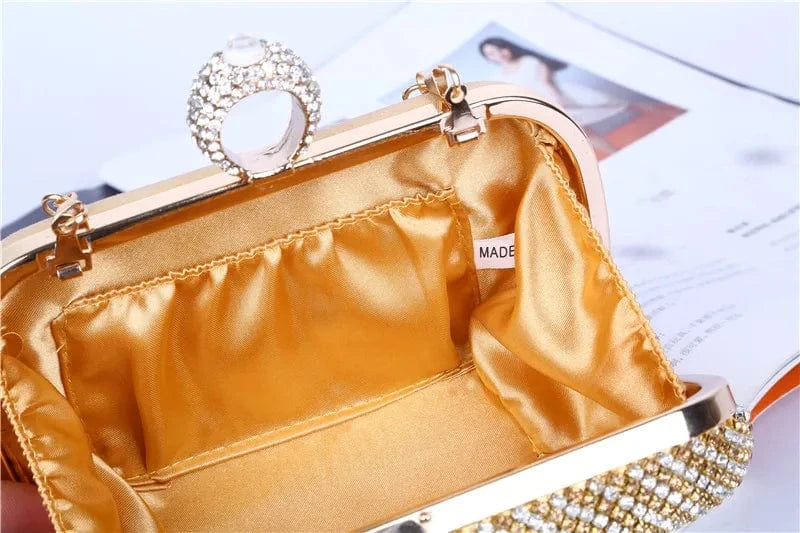 Factory direct wholesale gorgeous crystal evening bag ladies rhinestone clutch bag PU fabric satin lining for woman party