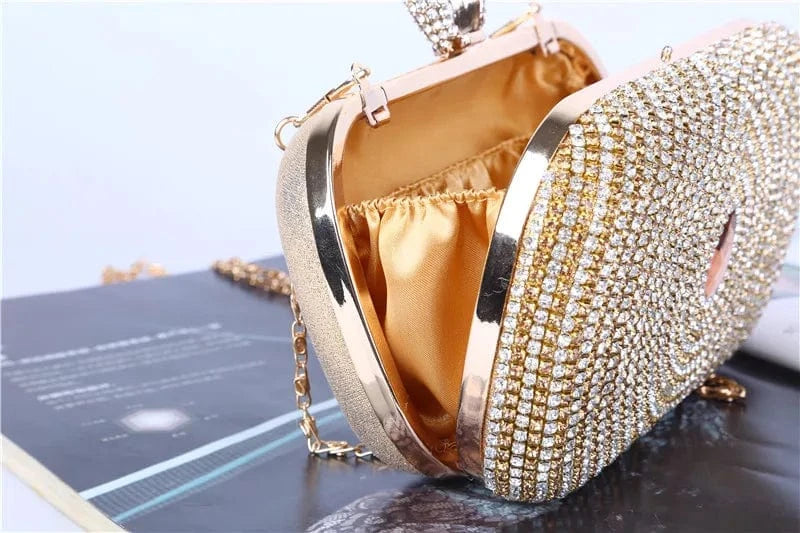 Factory direct wholesale gorgeous crystal evening bag ladies rhinestone clutch bag PU fabric satin lining for woman party