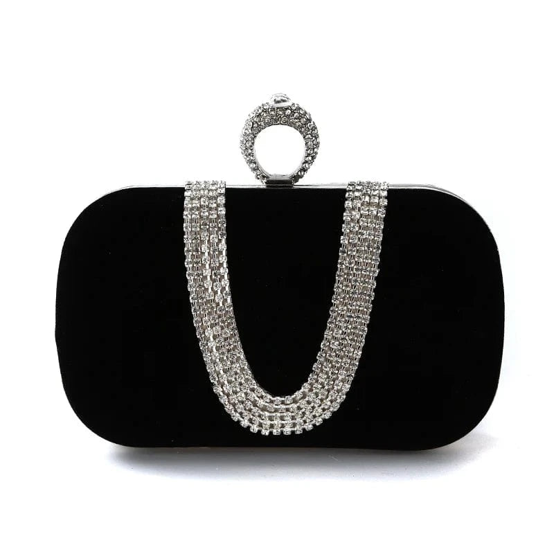 Factory Direct Wholesale Handmade Classic Diamond Evening Bag Velour Clutch With Ring Metal Frame For Wedding/banquet/party/porm
