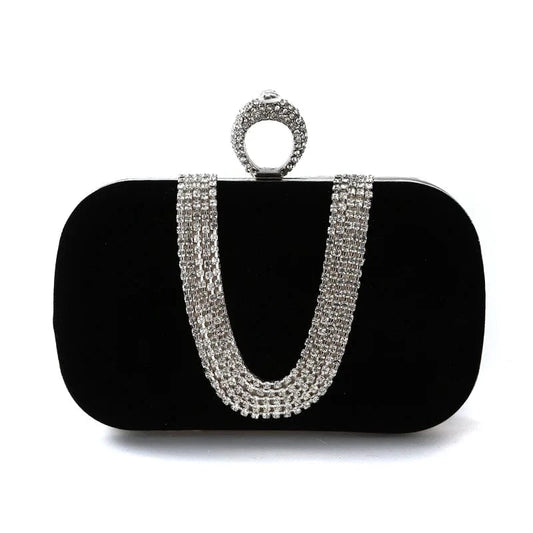 Factory Direct Wholesale Handmade Classic Diamond Evening Bag Velour Clutch With Ring Metal Frame For Wedding/banquet/party/porm