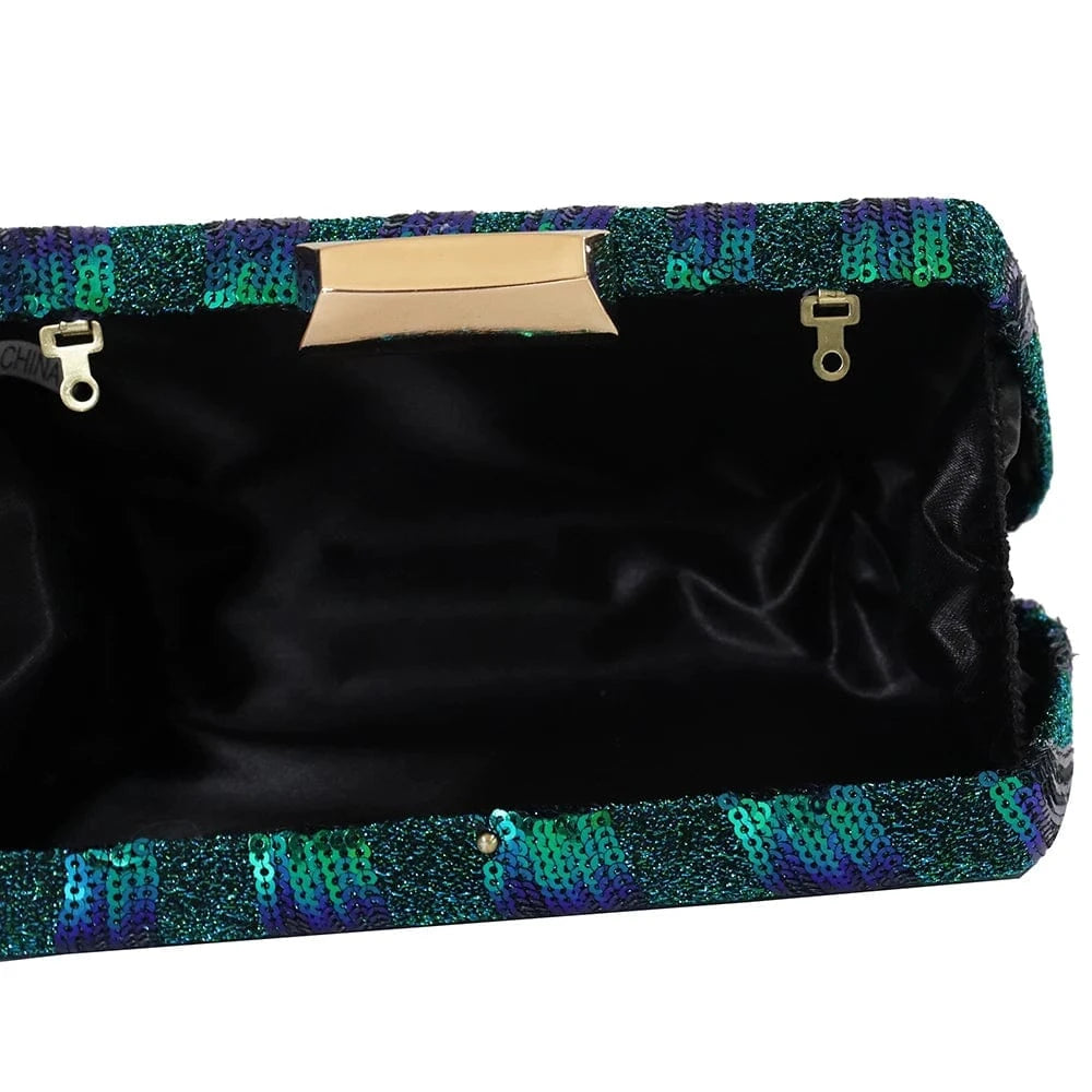 Factory direct wholesale new style embroidery fabric evening bag metal box sequin clutch bag women for party prom banquet