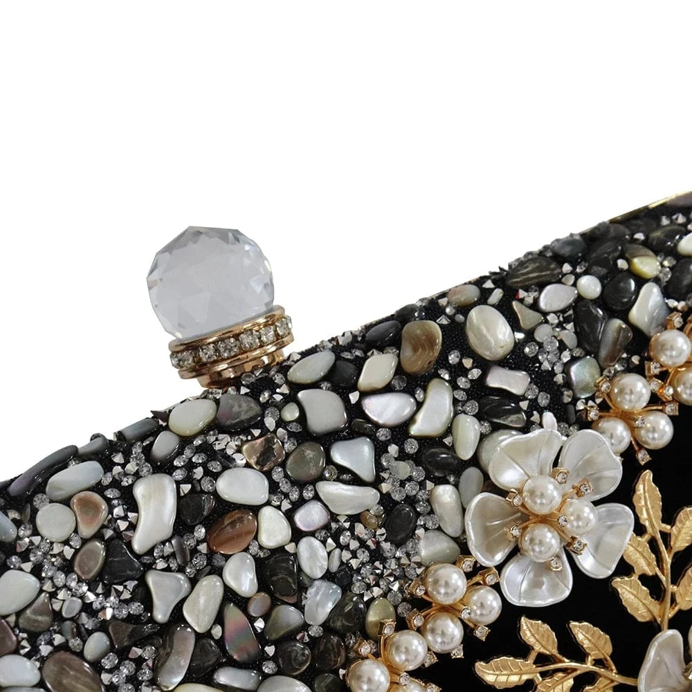 Factory direct wholesale pretty floriation Velour wedding bag party prom ladies gem clutch bag with good quality