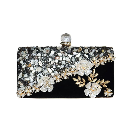 Factory direct wholesale pretty floriation Velour wedding bag party prom ladies gem clutch bag with good quality