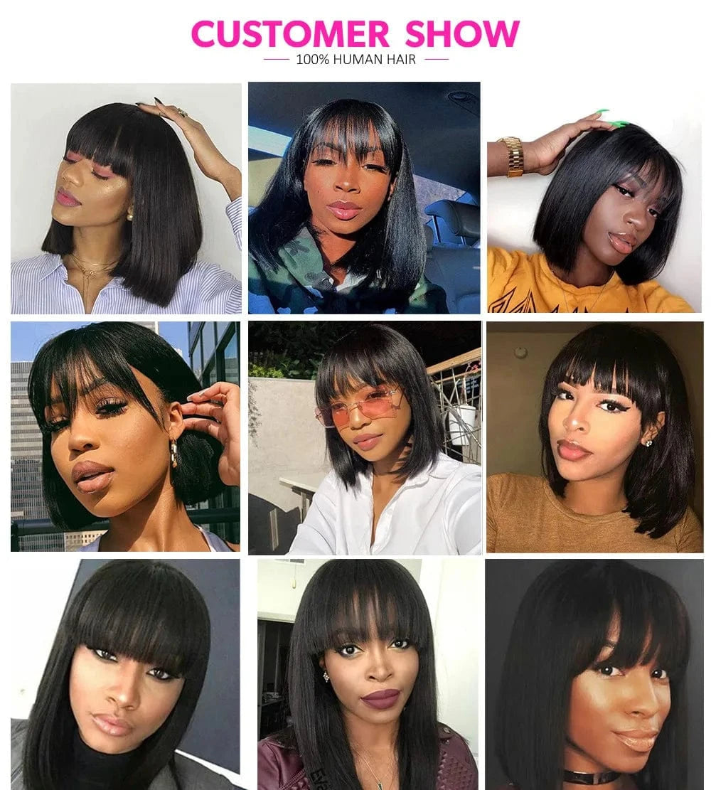 Factory Dropship Virgin Bob Wig Natural Black Short Wig Human Hair Bob Wigs With Bangs For Black Women