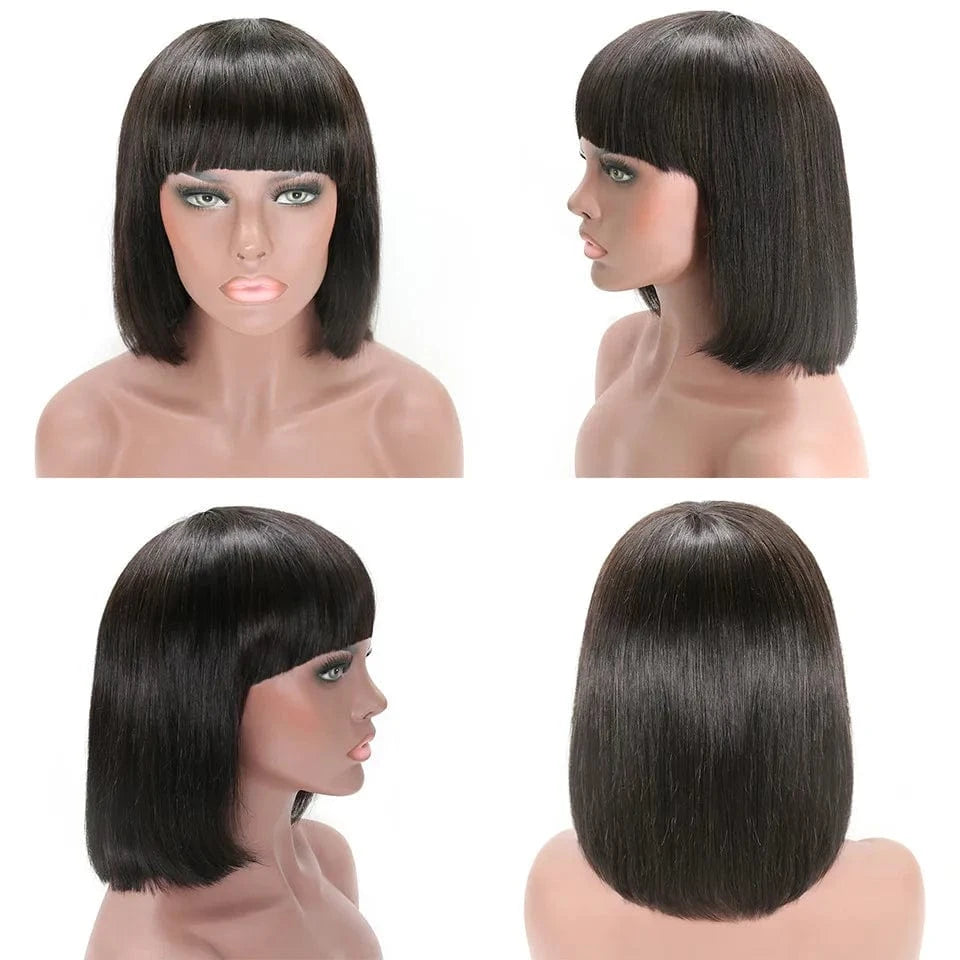 Factory Dropship Virgin Bob Wig Natural Black Short Wig Human Hair Bob Wigs With Bangs For Black Women