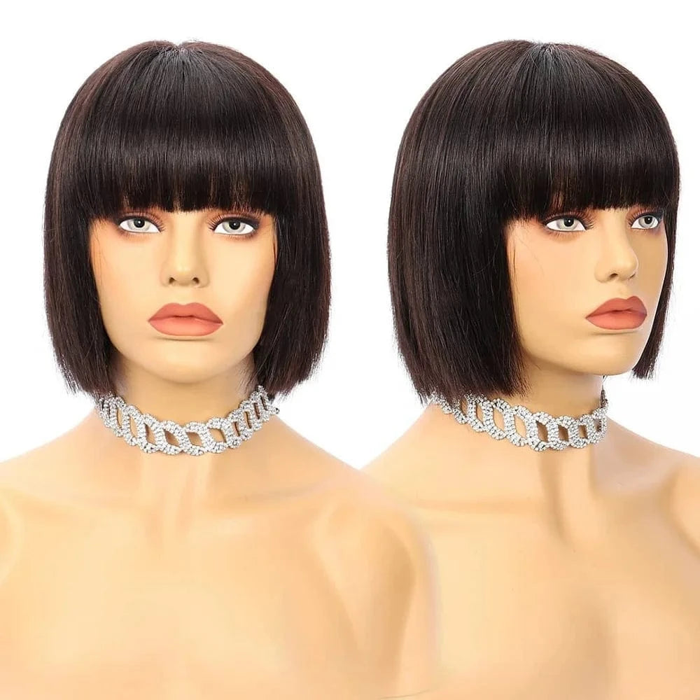 Factory Dropship Virgin Bob Wig Natural Black Short Wig Human Hair Bob Wigs With Bangs For Black Women