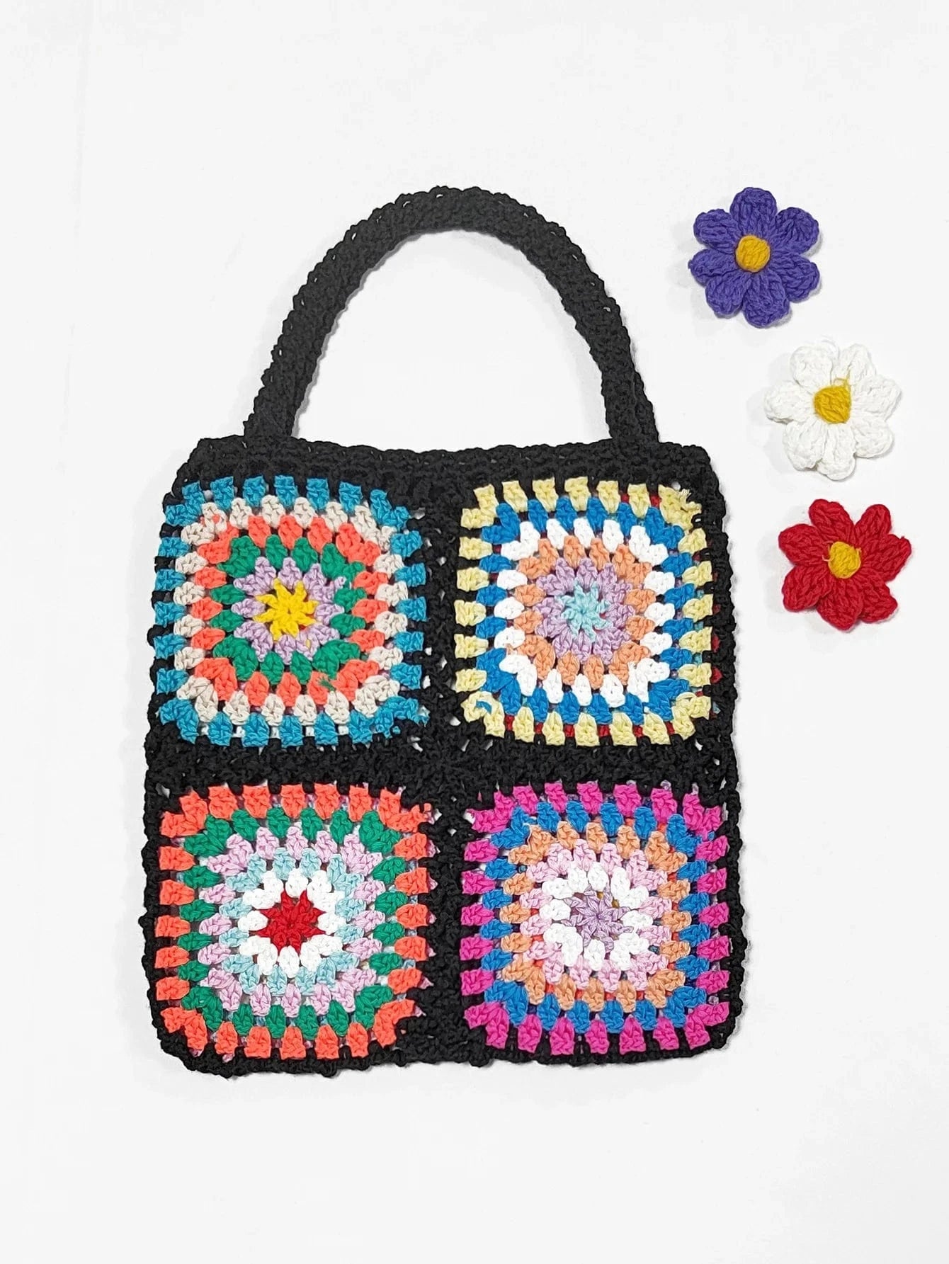 Factory Granny Granny Square Handmade Crochet Single Shoulder Tote Handbag