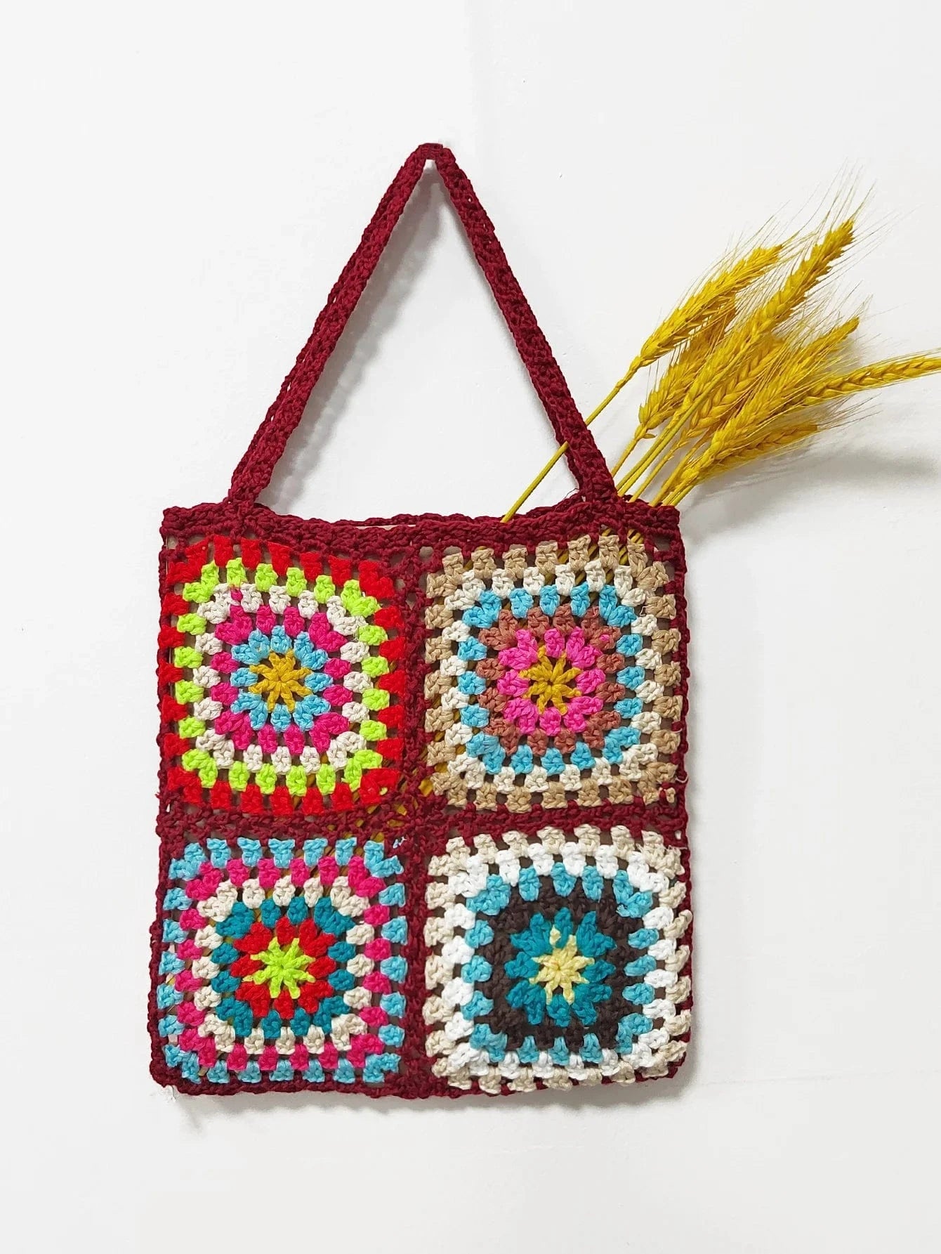 Factory Granny Granny Square Handmade Crochet Single Shoulder Tote Handbag