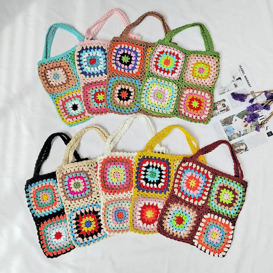 Factory Granny Granny Square Handmade Crochet Single Shoulder Tote Handbag