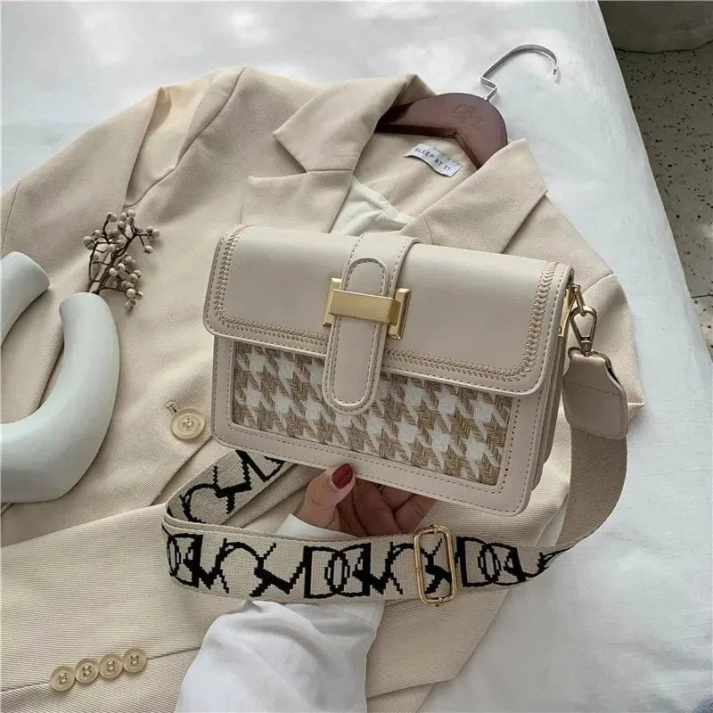 Factory Latest Small Bags 2024 Young Ladies Fashion Plaid Handbags Girls Popular Wide Shoulder Strip Purses For Woman
