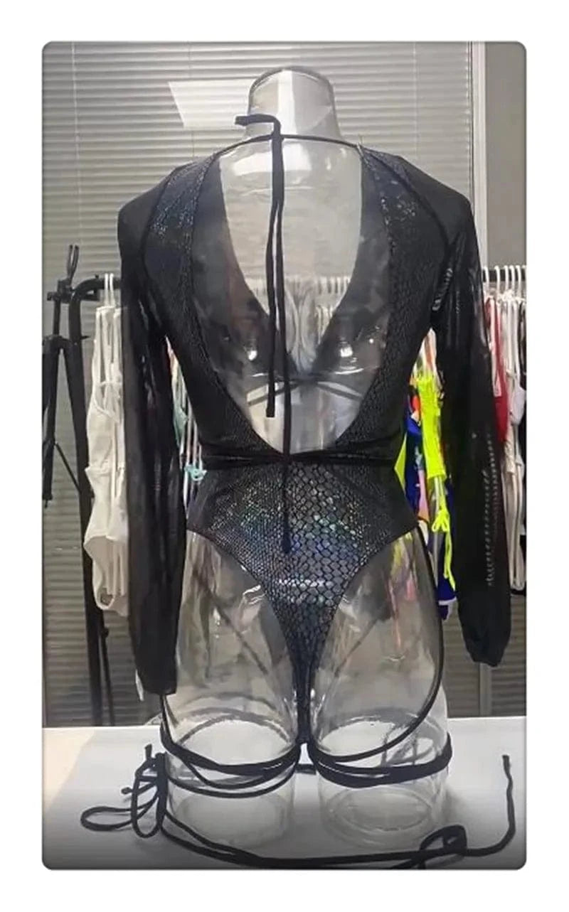 Factory Manufacture Beachwear 2024 Long Sleeve One Piece Swimsuit Black Slim Sexy Monokini Ladies Bodysuit Women Push Up Bathing