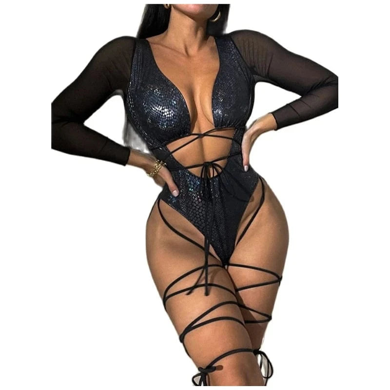 Factory Manufacture Beachwear 2024 Long Sleeve One Piece Swimsuit Black Slim Sexy Monokini Ladies Bodysuit Women Push Up Bathing