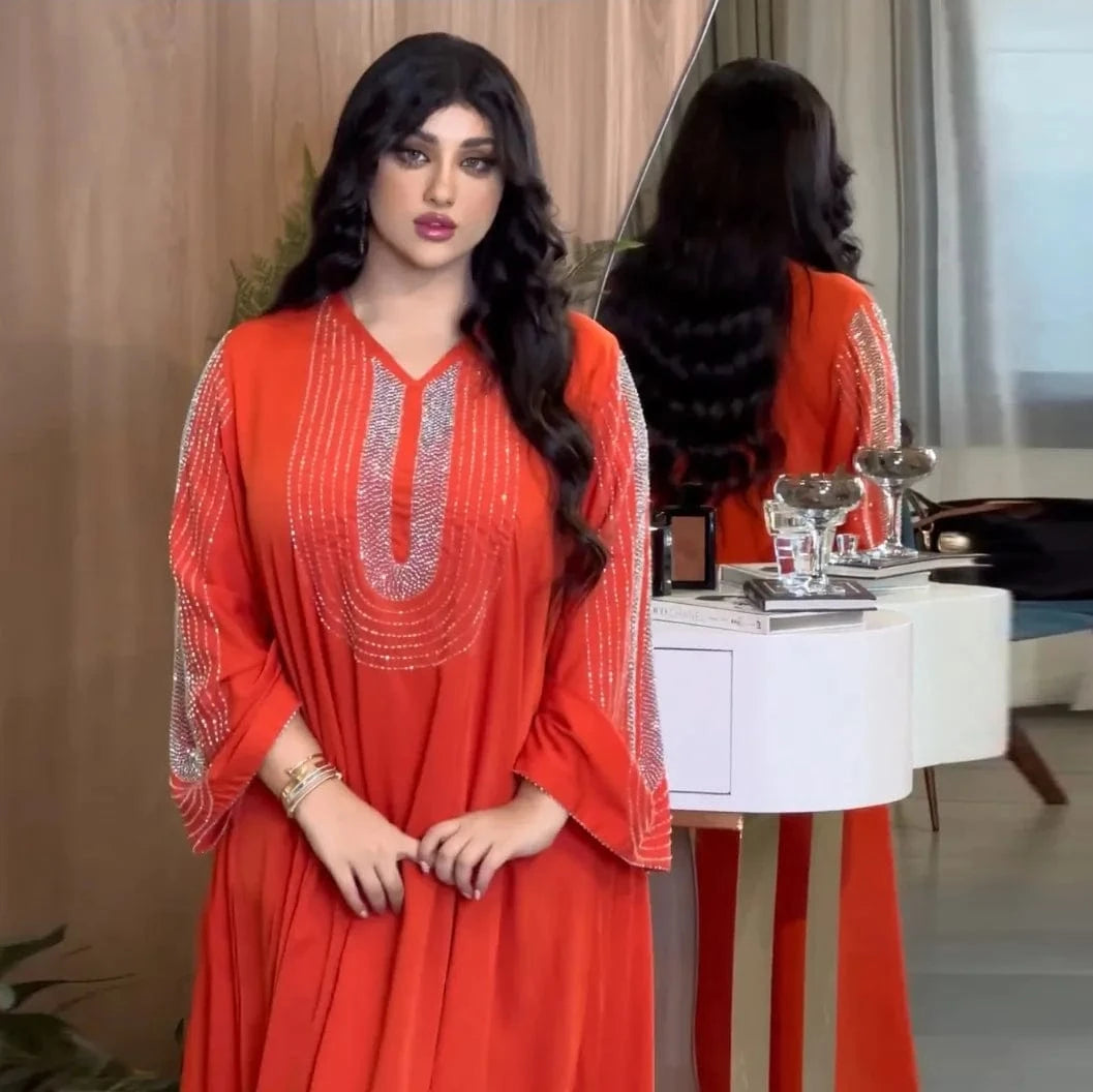 Factory Muslim Women Fashion Abaya New Kaftan Dubai Luxury Shiny Beading Belted Evening Dress Jalabia Robes