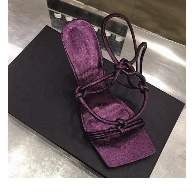 factory price custom made low price colors square toe stiletto knitted special design women heel sandals for ladies