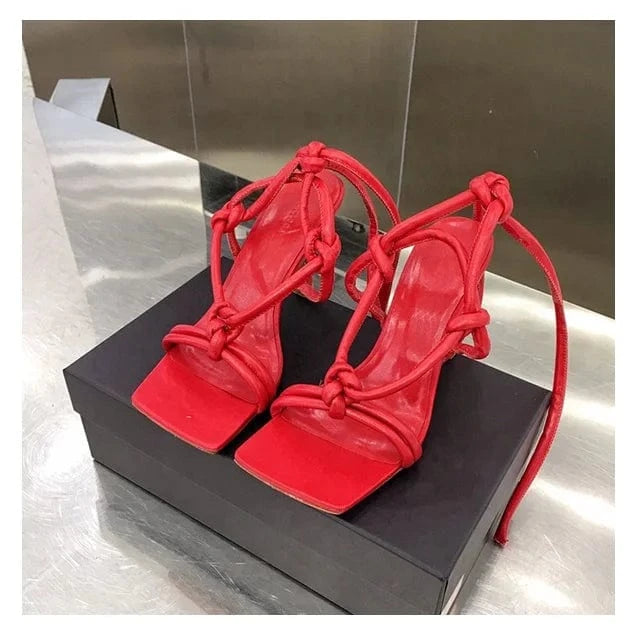 factory price custom made low price colors square toe stiletto knitted special design women heel sandals for ladies