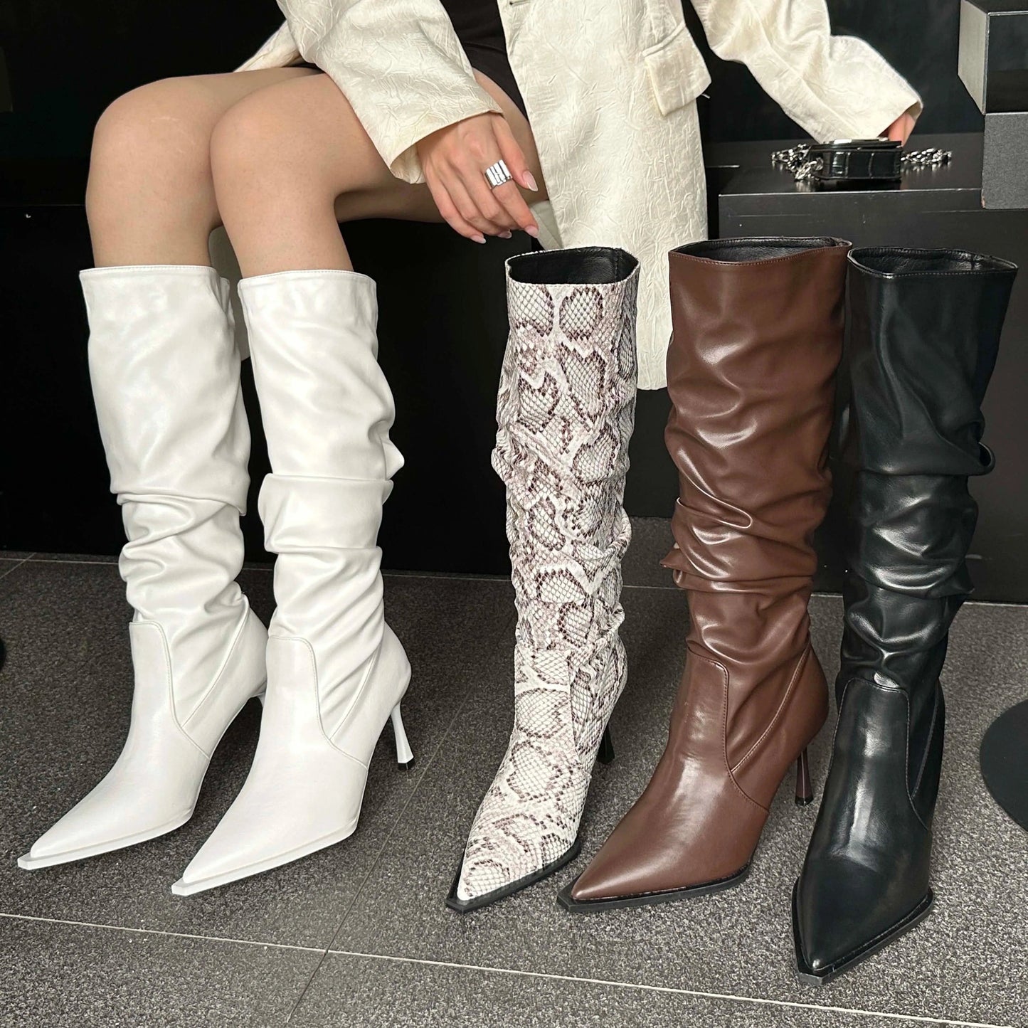 Factory ready stock 2024 autumn and winter New pointed stiletto heel European and American fashion high heel boots