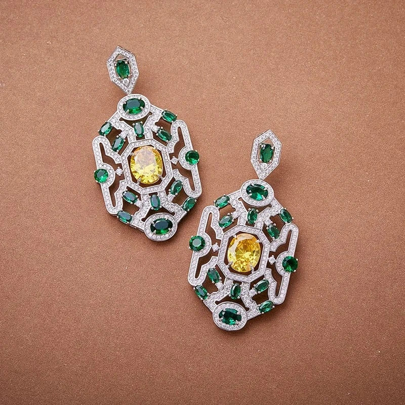 Factory wholesale brass plated 18K gold green women's necklaces, earrings, jewelry sets