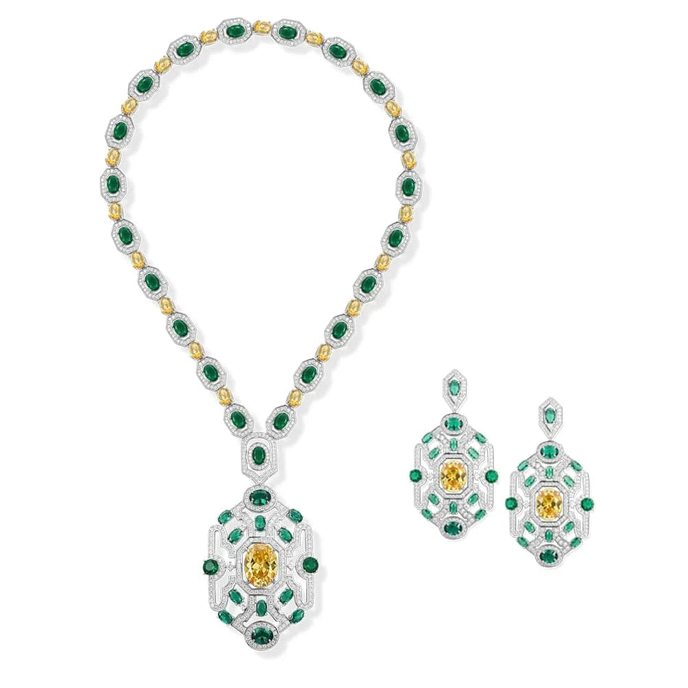 Factory wholesale brass plated 18K gold green women's necklaces, earrings, jewelry sets