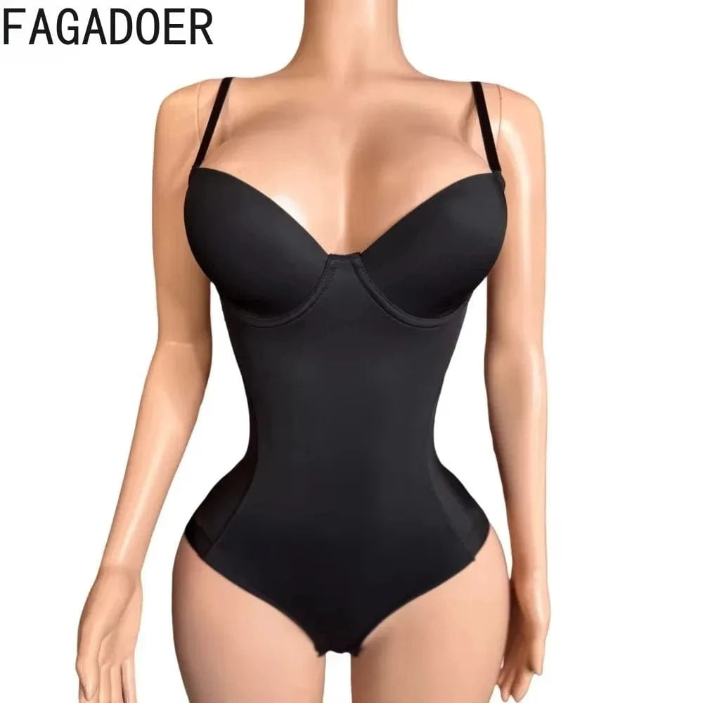FAGADOER Sexy Solid V Neck Spaghetti Strap Bodysuits Women Sleeveless Backless High Stretchy Bodycon Rompers Female Clubwear new