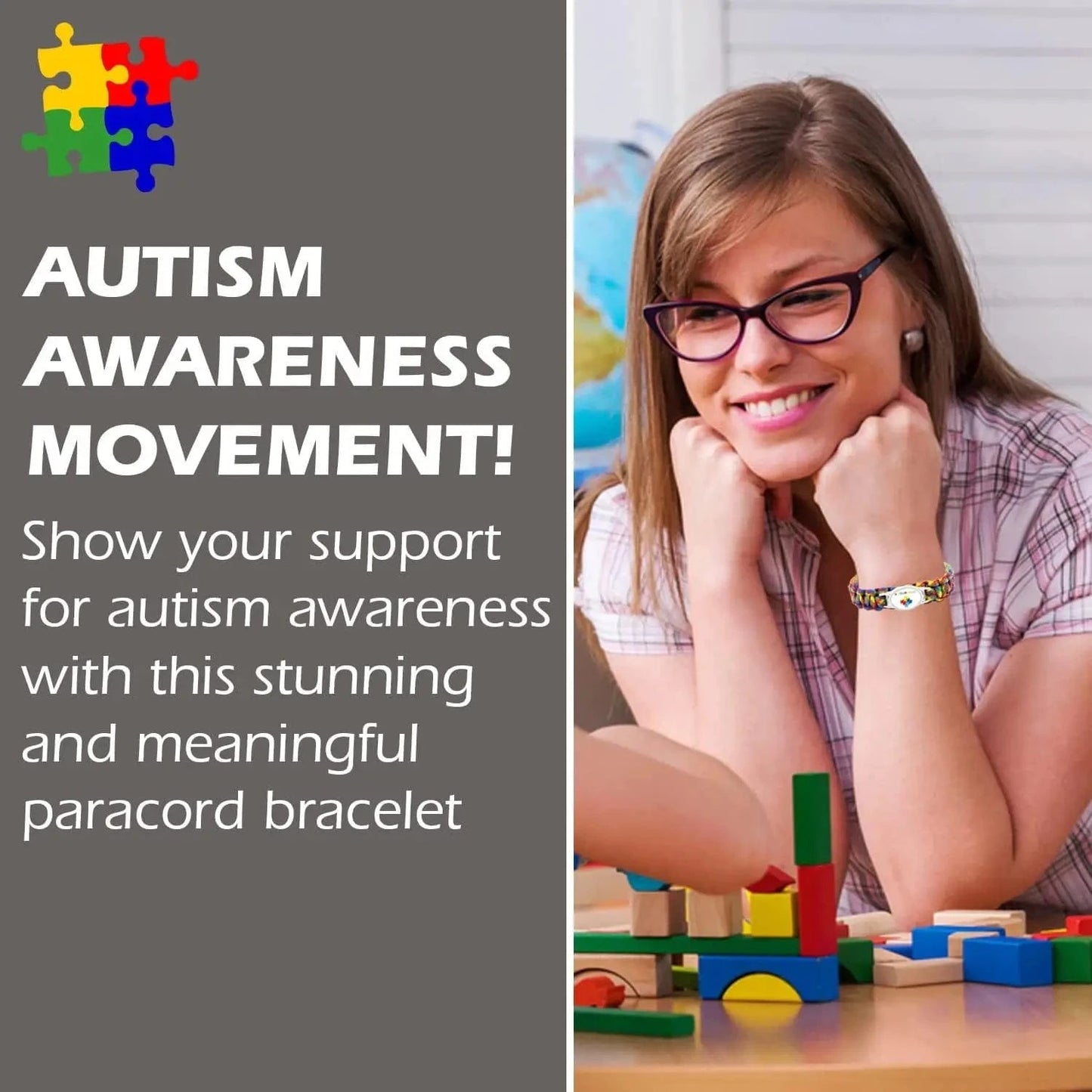 Faith Hope Love Autism Dad Mom Aunt Grandma Awareness Ribbon Puzzle Piece Women Wristband OEM ODM Paracord Survival Bracelet